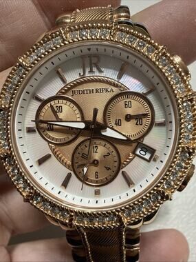 Judith Ripka Stainless Steel Chronograph Gold Tone Watch Diamonique Working